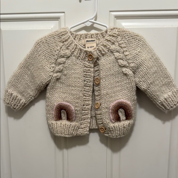 Huggalugs Other - Beige Knit Kids Cardigan with Rainbow Detail